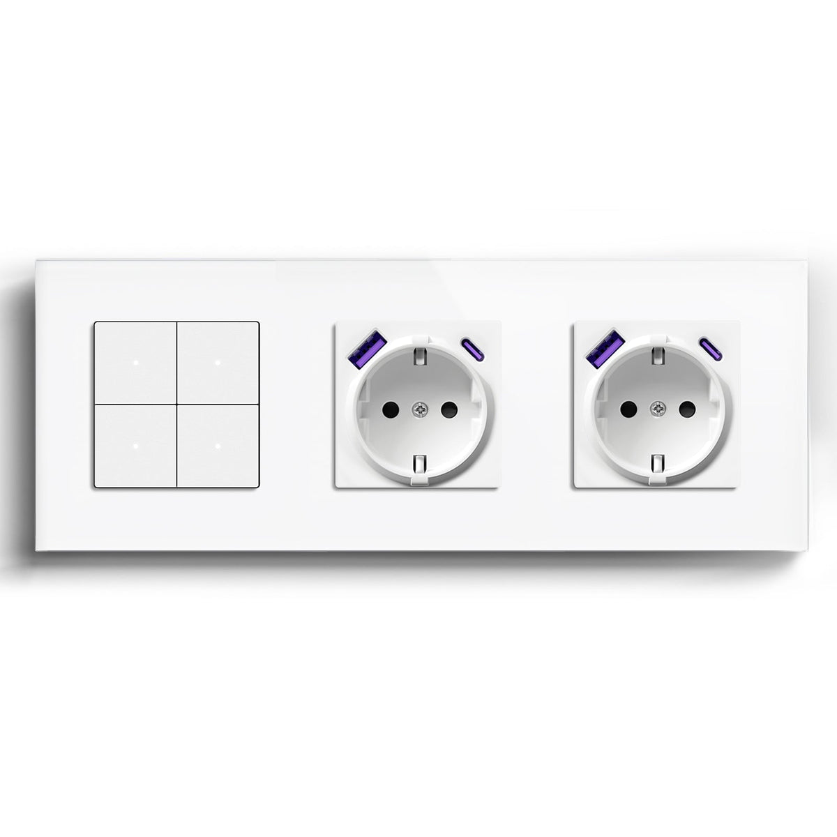 Echo Series Smart Wifi Switch With Double EU Socket with 20W usb type-c port 228mm Power Outlets & Sockets Bseedswitch White 4 Gang