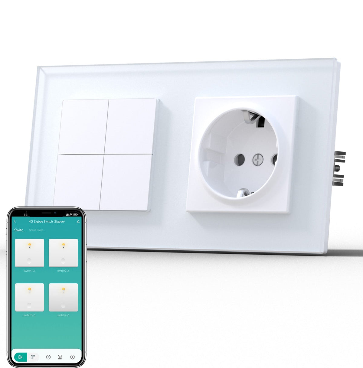 BSEED Smart Zigbee Light Switch (With Neutral) Socket For Type F Plug Eu Electric Power Socket Light Switches Bseedswitch White 4 Gang