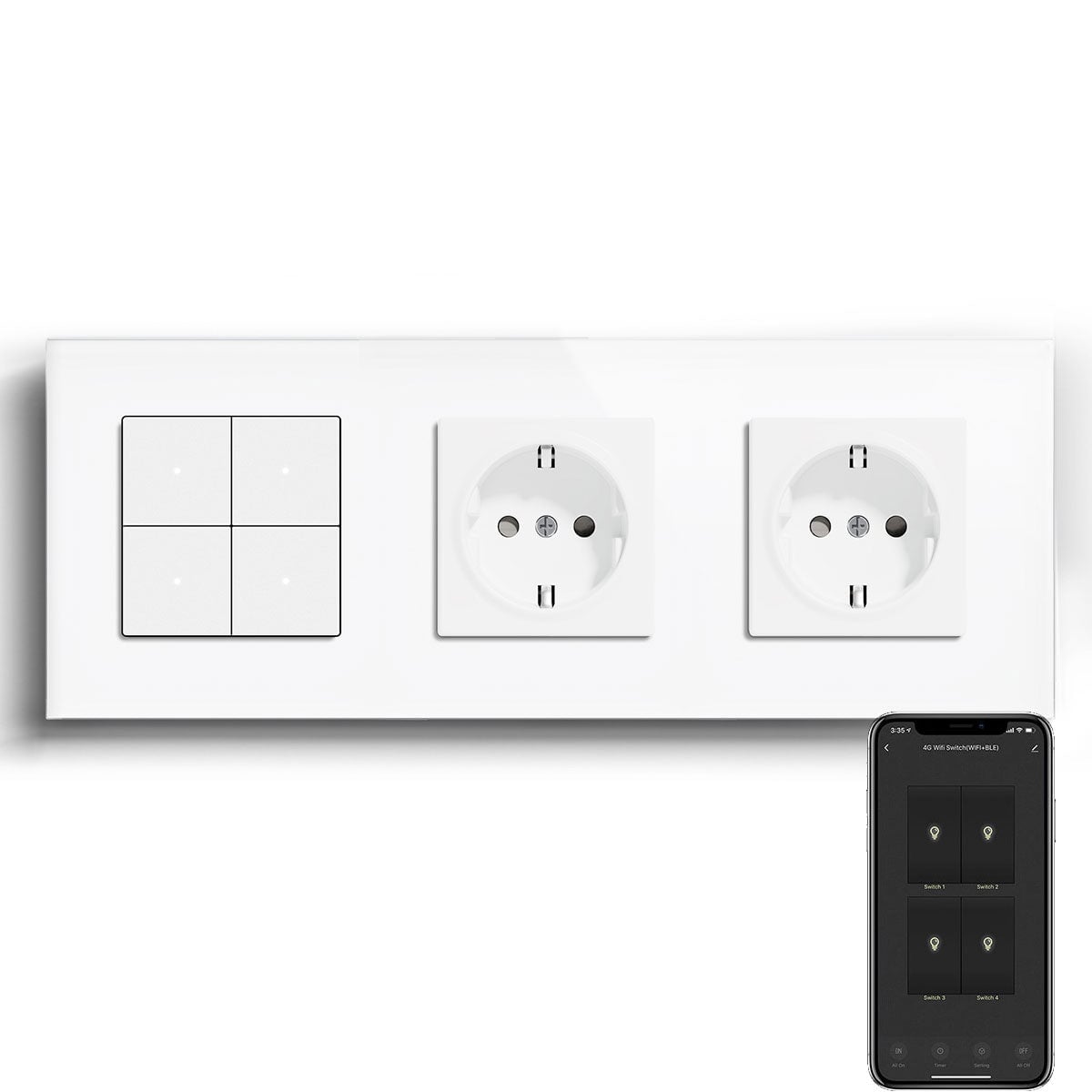 Echo Series Smart Wifi Switch With Normal Double EU Socket Work with Tuya Google assistant Power Outlets & Sockets Bseedswitch White 4Gang