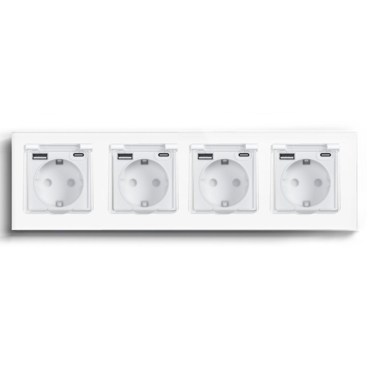 Eu socket with USB&Cover Glass Panel Power Outlets & Sockets Bseedswitch White Quadruple