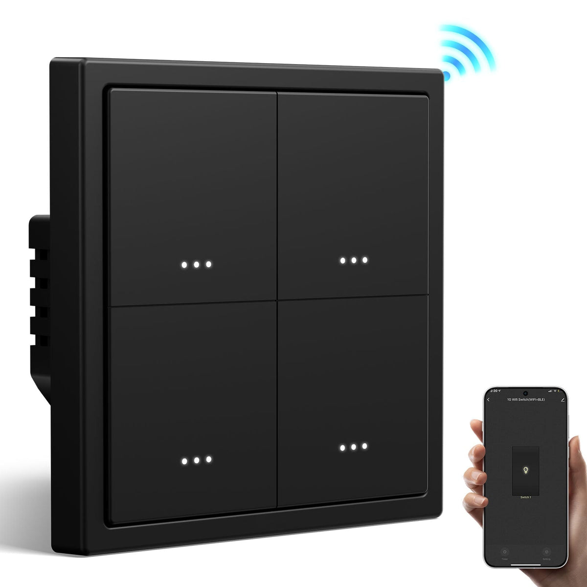 BSEED Gand Series Smart Wifi Light Switch (With Neutral) Recessed light switches with indicator light Light Switches Bseedswitch Black 4 Gang