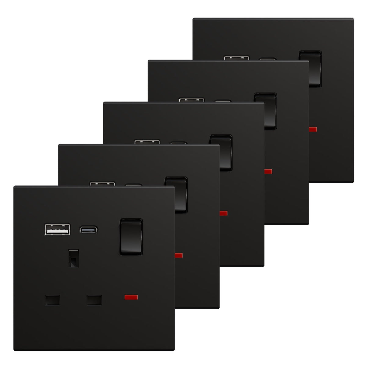BSEED UK Standard 13A Socket with USB-C Port Electrical switch sockets Plastics Panel Power Outlets & Sockets Bseedswitch black 5 PCS/Pack Single Scoket