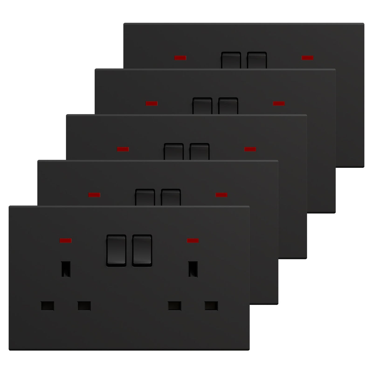 BSEED UK Standard 13A Socket Glossy plastic panel socket for home renovation switched socket for appliances Power Outlets & Sockets Bseedswitch black 5 PCS/Pack Double Socket