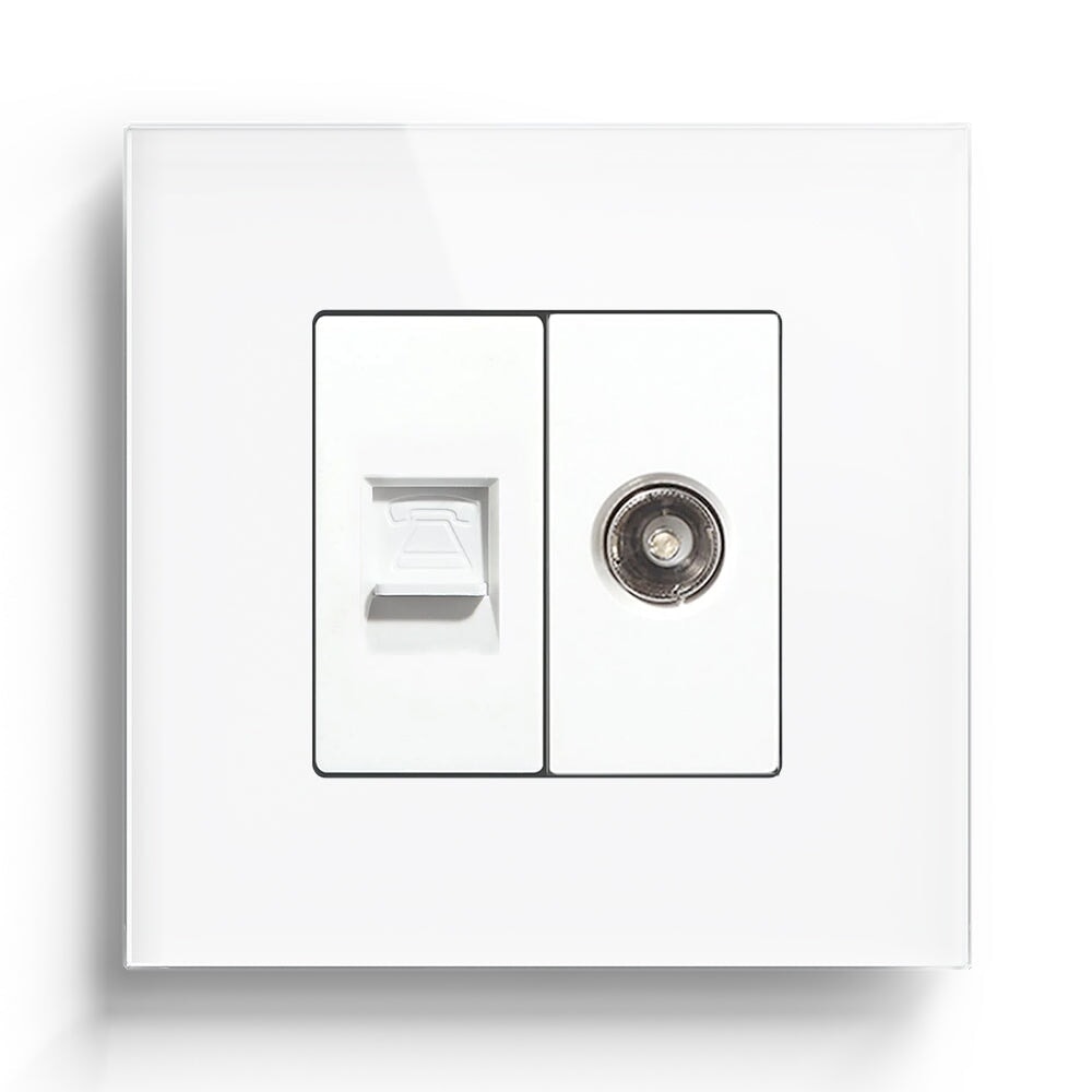 Bseed TEL +TV Socket Tempered Crystal Panel 86mm Power Outlets & Sockets Bseedswitch