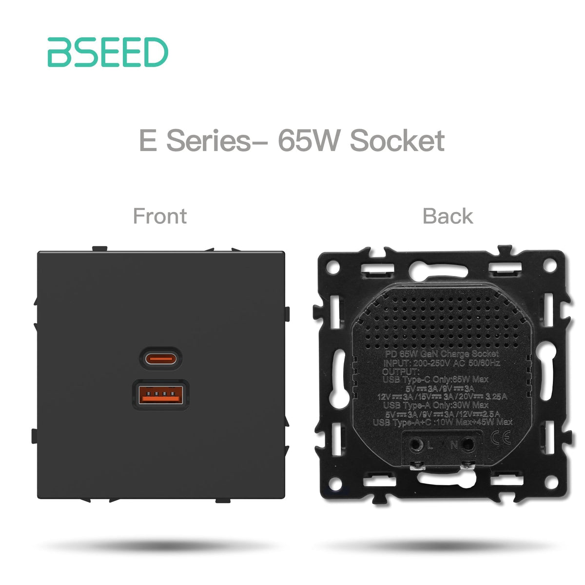 Grand Series DIY Part Customized free combinations Plastic Panels Black Color Power Outlets & Sockets Bseedswitch 65W USB-A with USB-C Port