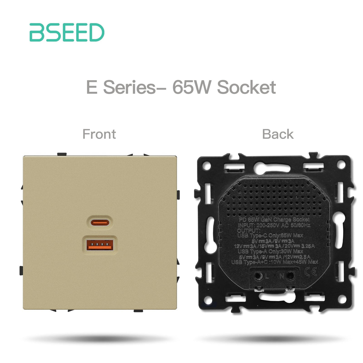 Grand Series DIY Part Customized free combinations Plastic Panels Gold Color Power Outlets & Sockets Bseedswitch 65W USB-A with USB-C Port