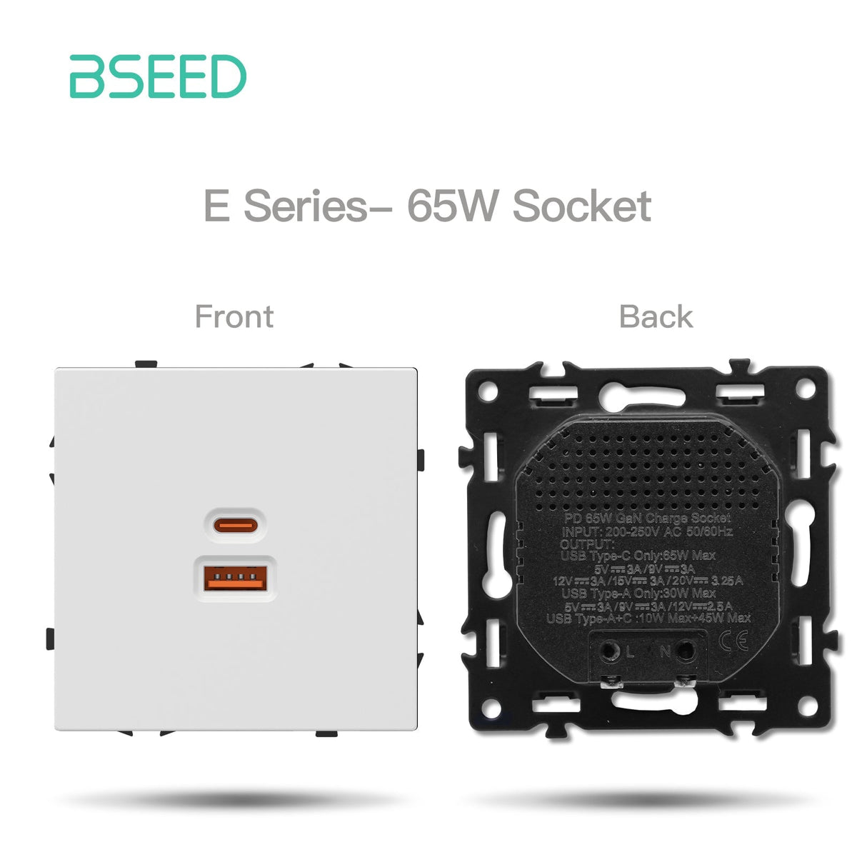 Grand Series DIY Part Customized free combinations Plastic Panels White Color Power Outlets & Sockets Bseedswitch 65W USB-A with USB-C Port