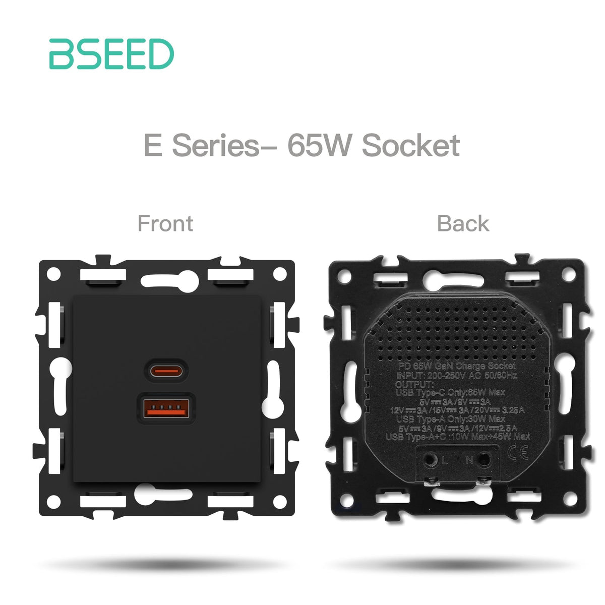 Click Series DIY Part Customized Free Combinations Smart Wifi Switch Socket Insert Black Color Crystal Glass Panel Light Switches Bseedswitch 65W AC Socket