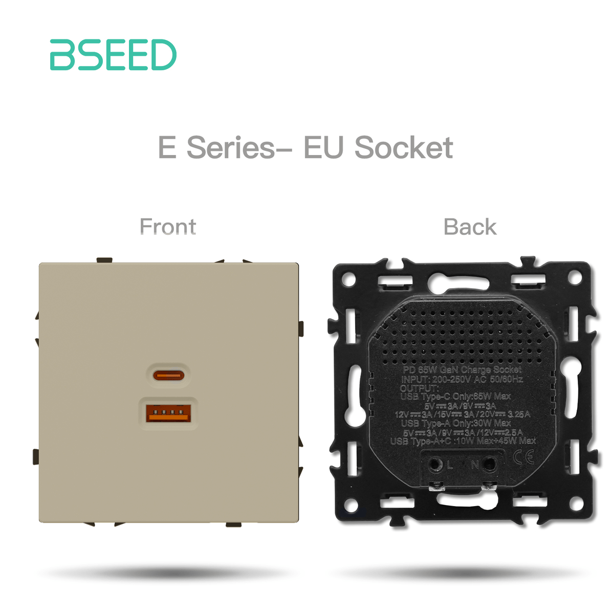 Grand Series DIY Part Customized free combinations Plastic Panels Cashmere color Power Outlets & Sockets Bseedswitch 65W USB Type-c