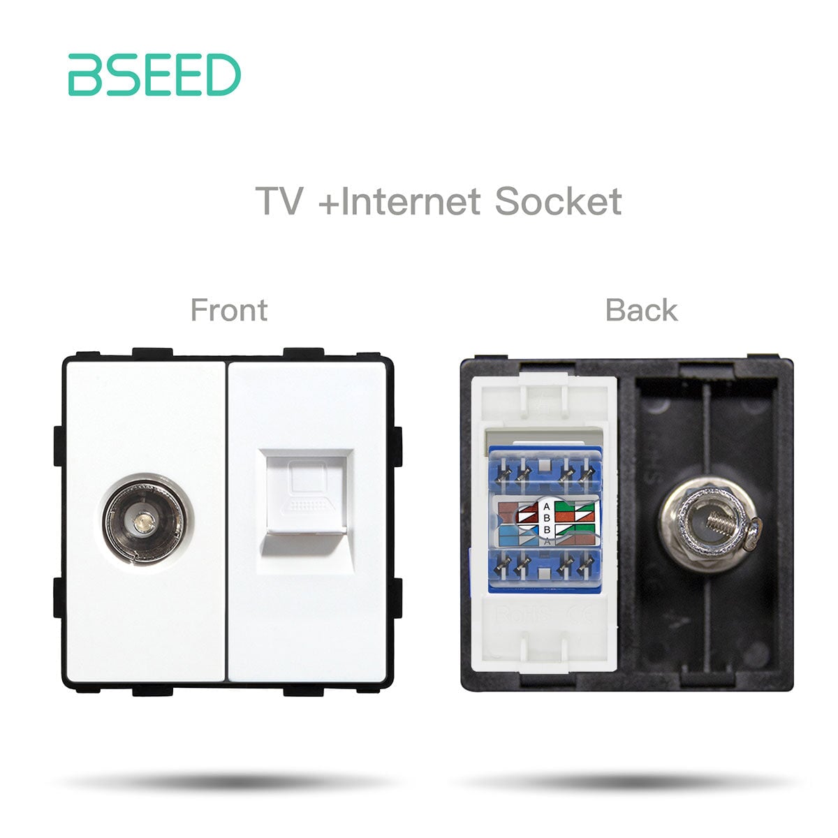 Bseed Crystal Glass Frames Socket Frame USB RJ45 Socket TV Satellite Wall Plug Function Parts DIY Free Combination White Color Wall Jacks & Braces Bseedswitch tv cat6 internet socket