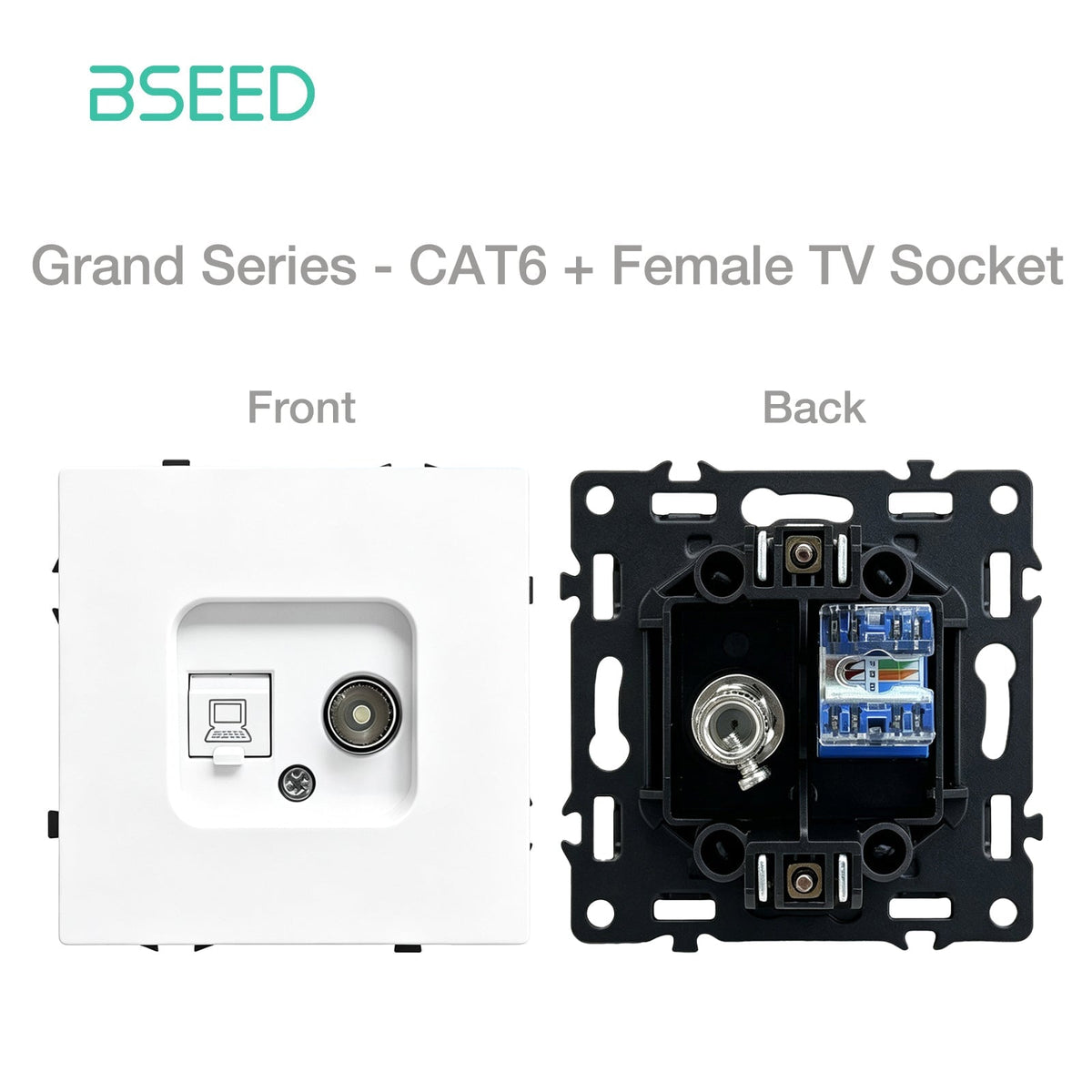Grand Series DIY Part Customized free combinations Plastic Panels White Color Power Outlets & Sockets Bseedswitch Internet CAT6 with Female Television Socket