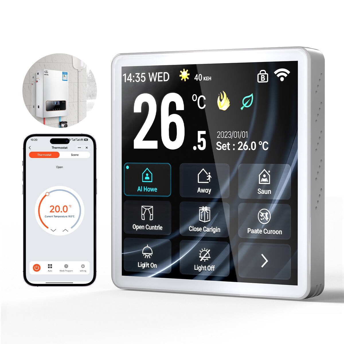 Pannello elettrico per riscaldamento a pavimento BSEED Smart Wifi multifunzione per controllo centralizzato caldaia, colore bianco