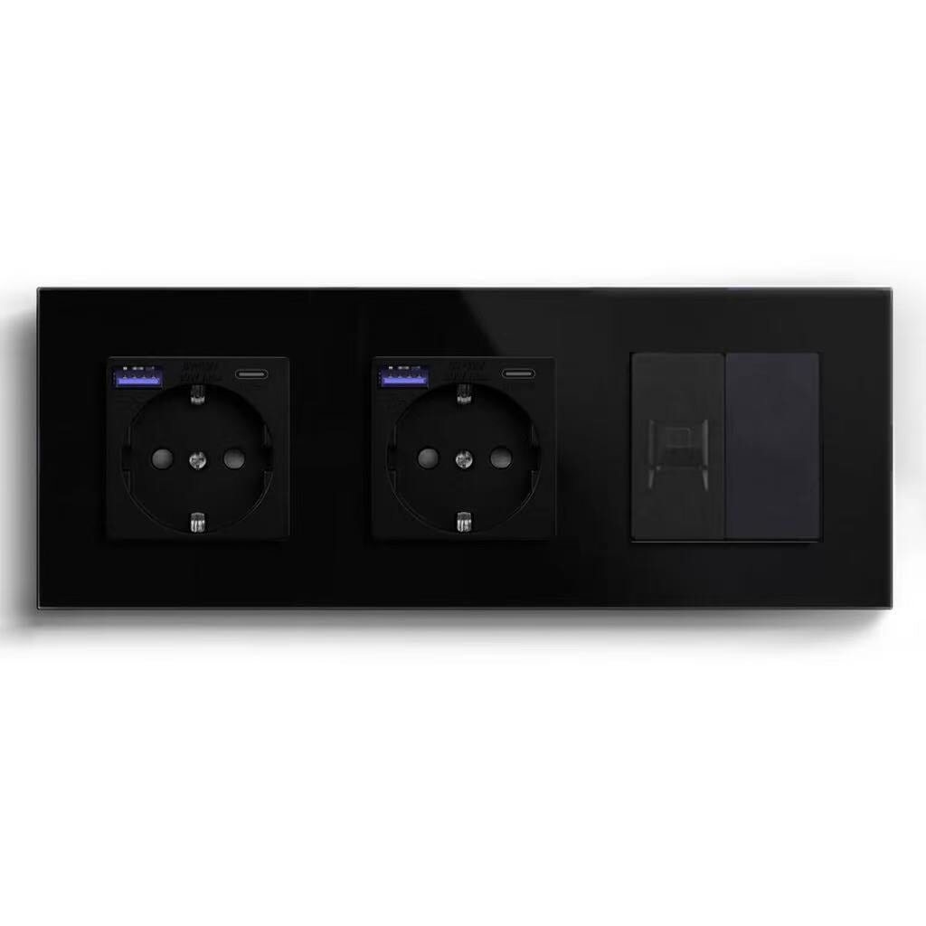 BSEED Product Customization Bseedswitch double eu socket with fast charge usb-c port with cat6 socket and blank key