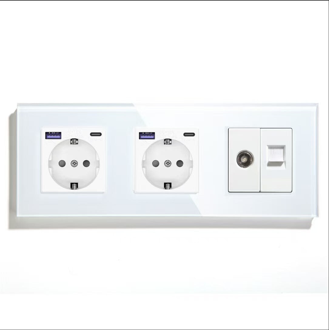 BSEED Product Customization Bseedswitch double eu socket with 20w usb-c port with tv socket and cat6 socket