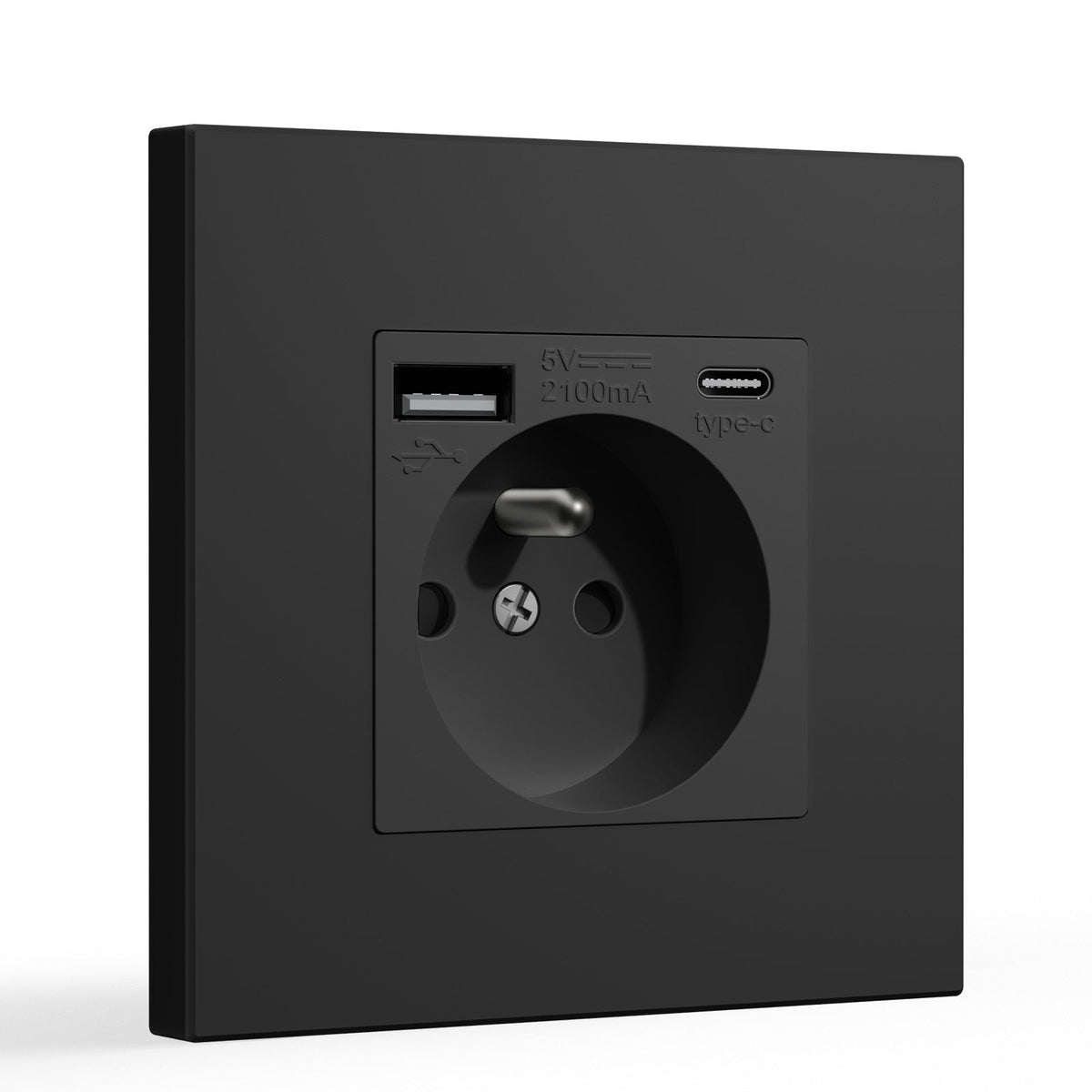 BSEED FR Wall Sockets Type-C Interface Outlet Wall Socket With Charge Port With USB Power Outlets Kids Protection 16A Wall Plates & Covers Bseedswitch black Plastic Single