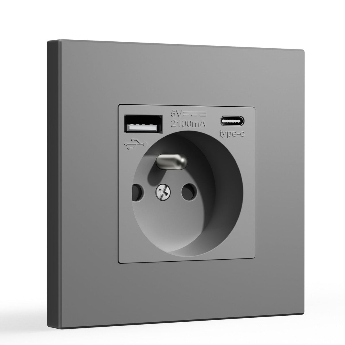BSEED FR Wall Sockets Type-C Interface Outlet Wall Socket With Charge Port With USB Power Outlets Kids Protection 16A Wall Plates & Covers Bseedswitch grey Plastic Single