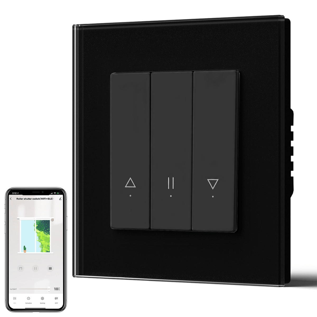 Bseed Echo Smart Wifi Roller Shutter Switch Work with Tuya Alex Google Assistant Blind Switch Home Automation Kits Bseedswitch Black Glass