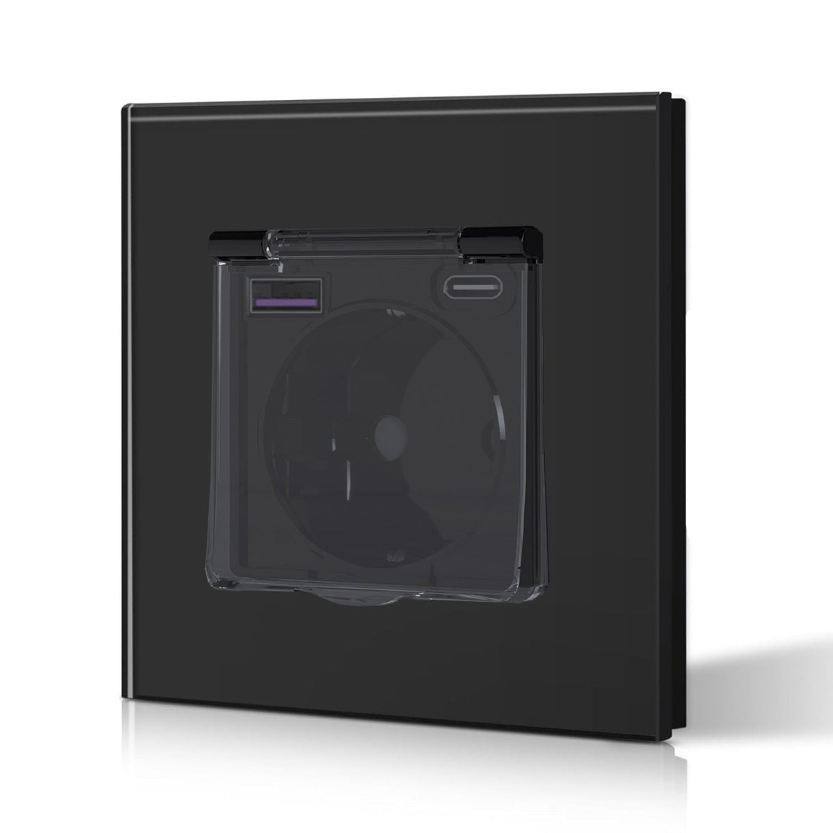 Eu Wall socket with USB Type-C changing plug with Cover Glass Panel 20W Fast Charging Power Outlets & Sockets Bseedswitch Black Single