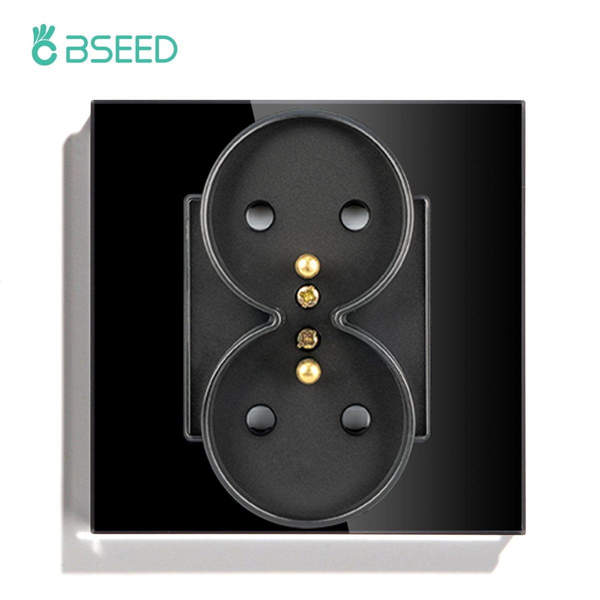 BSEED France Sockets Power Wall Outlet Home Wall Power Sockets Glass Panel Power Outlets & Sockets Bseedswitch Black