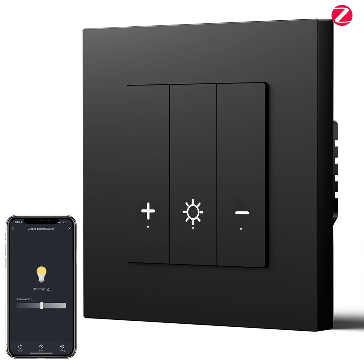 Bseed Echo Smart Zigbee Light Dimmer Switch 1 Gang Wireless Wifi For Smart Home Supports dual control Wall Plates & Covers Bseedswitch Black Plastic