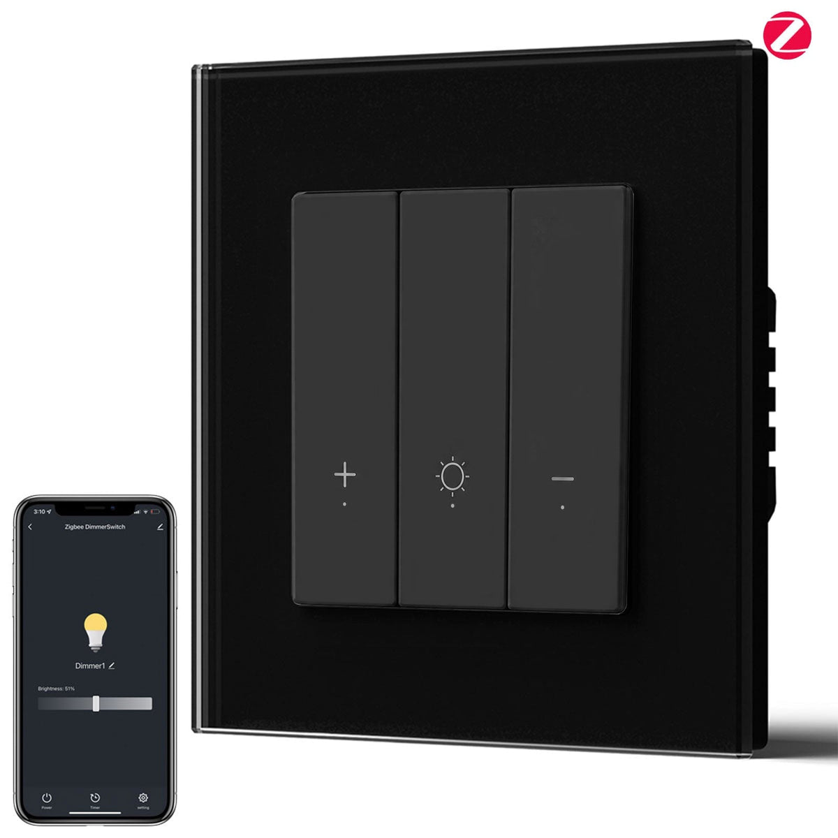 Bseed Echo Smart Zigbee Light Dimmer Switch 1 Gang Wireless Wifi For Smart Home Supports dual control Wall Plates & Covers Bseedswitch Black Glass