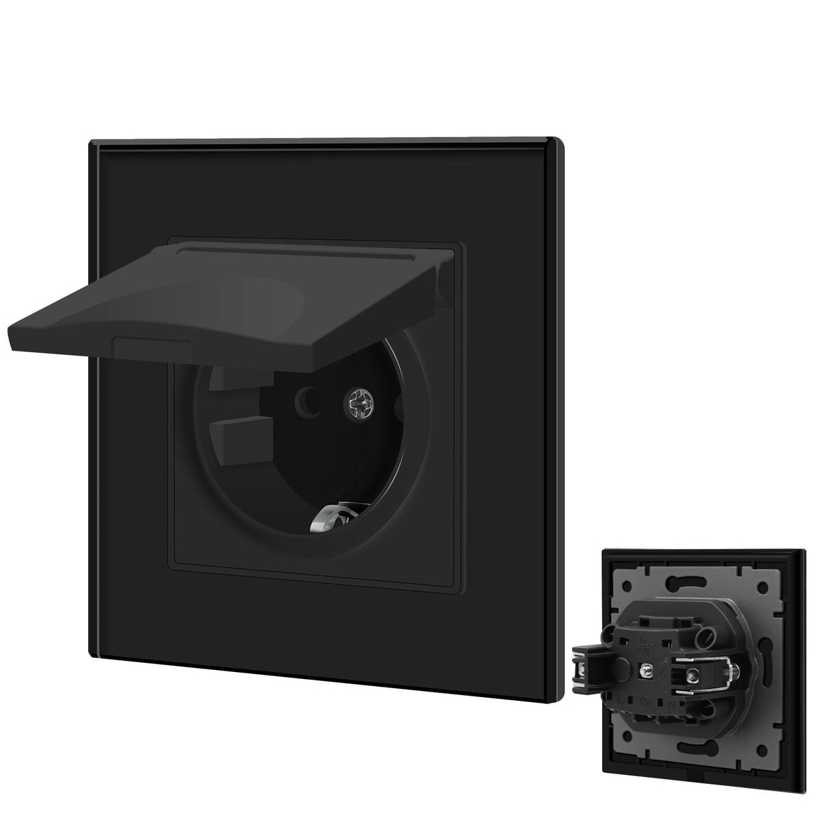 Bseed Waterproof Socket EU Standard Glass Panel with clamping technology Power Outlets & Sockets Bseedswitch Black Signle