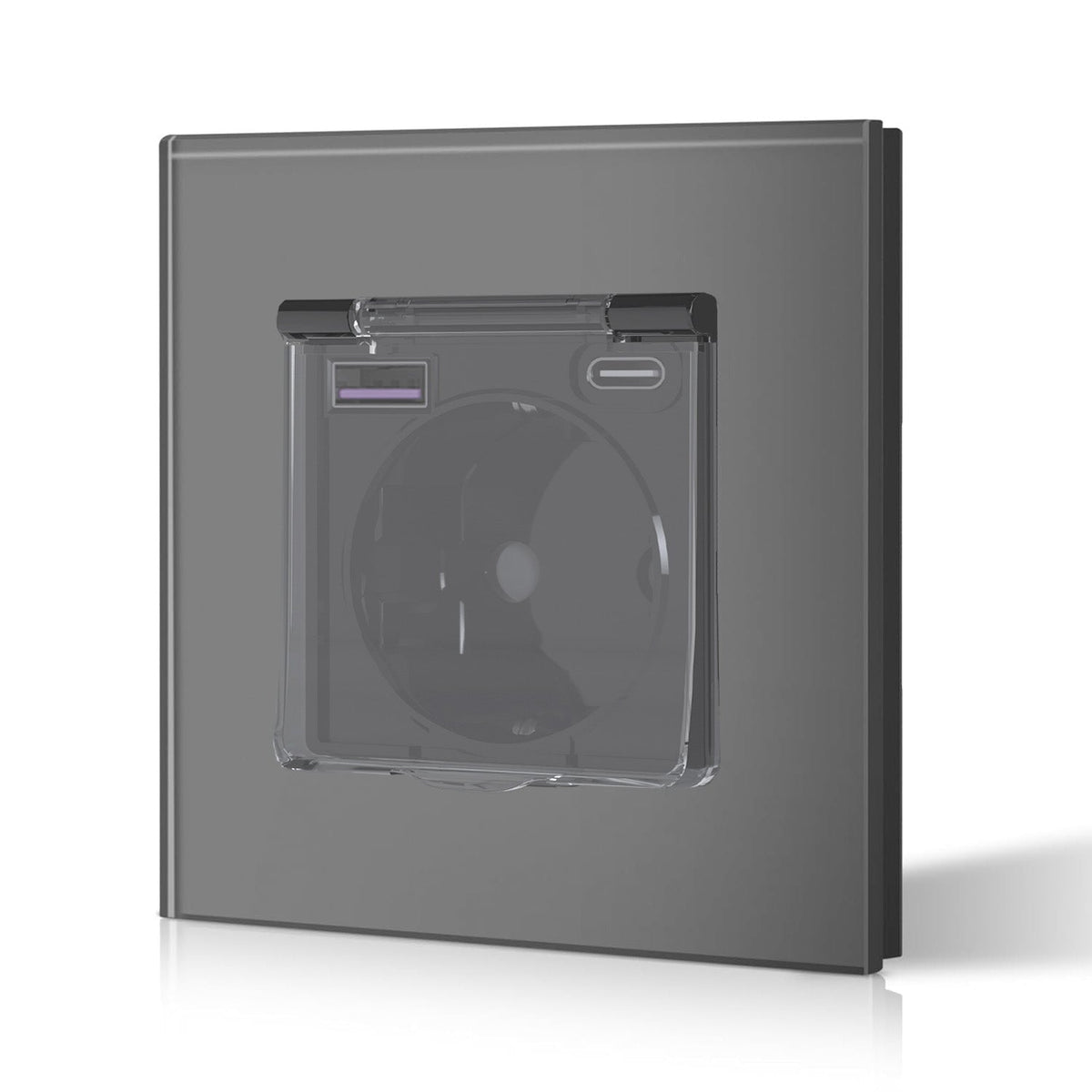 Eu Wall socket with USB Type-C changing plug with Cover Glass Panel 20W Fast Charging Power Outlets & Sockets Bseedswitch Grey Single