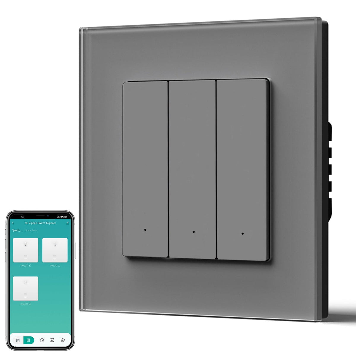 BSEED Smart Zigbee Light Switch (With Neutral) Hub required Switch work with tuya Alexa Light Switches Bseedswitch Grey Glass 3 Gang