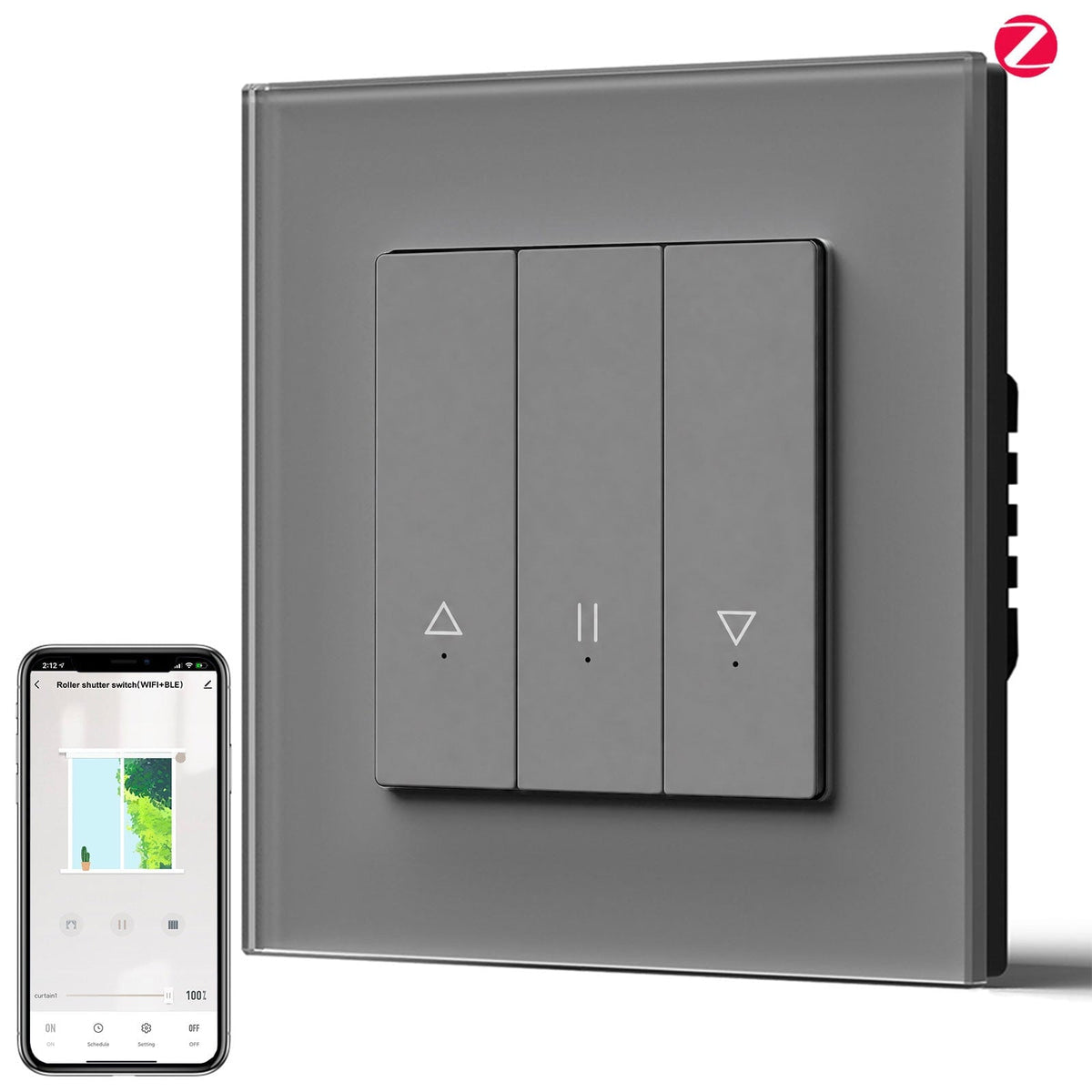 Bseed Echo Smart Zigbee Blind Switch Roller Shutter Switch Work with Tuya Alex Google Assistant Shutters Bseedswitch Grey Glass