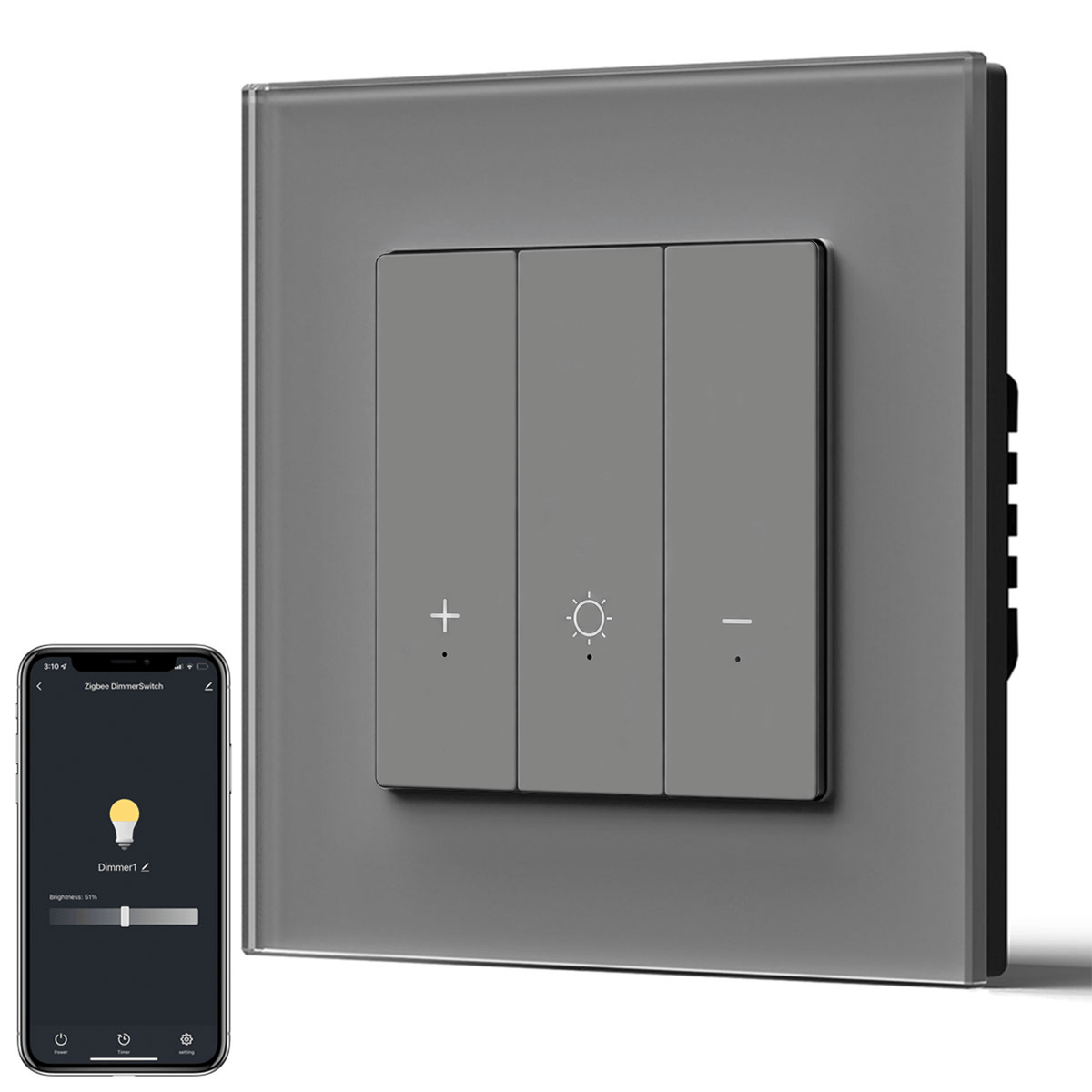 Bseed Echo Series Smart Wifi Light Dimmer 1 Gang Wireless Wifi Work With Alex Google Assistant Wall Plates & Covers Bseedswitch Grey Single