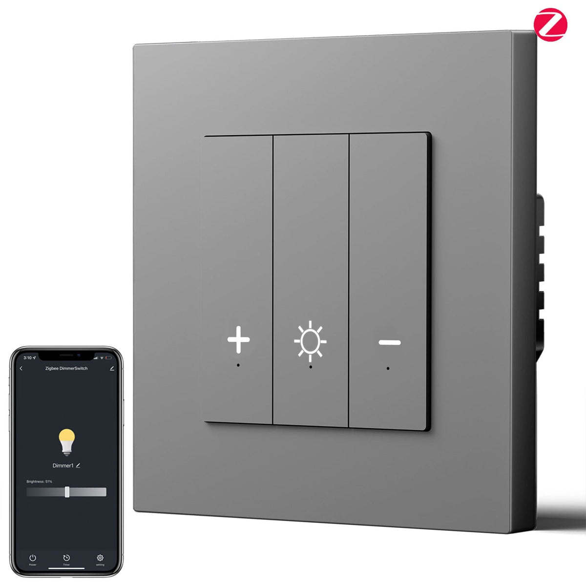 Bseed Echo Smart Zigbee Light Dimmer Switch 1 Gang Wireless Wifi For Smart Home Supports dual control Wall Plates & Covers Bseedswitch Grey Plastic