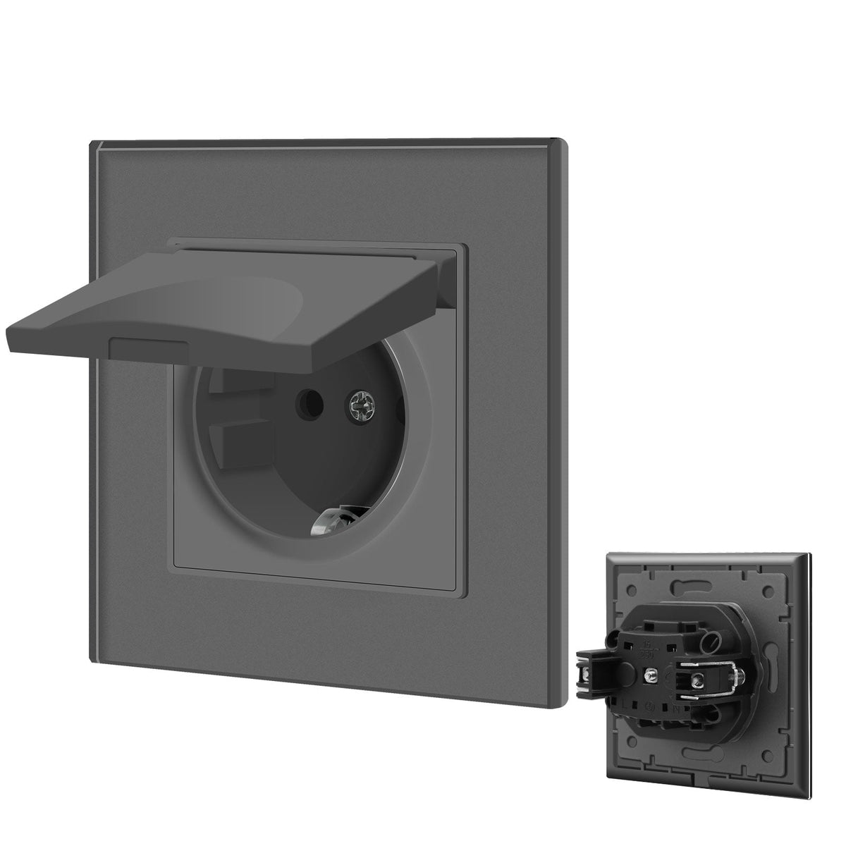 Bseed Waterproof Socket EU Standard Glass Panel with clamping technology Power Outlets & Sockets Bseedswitch Grey Signle