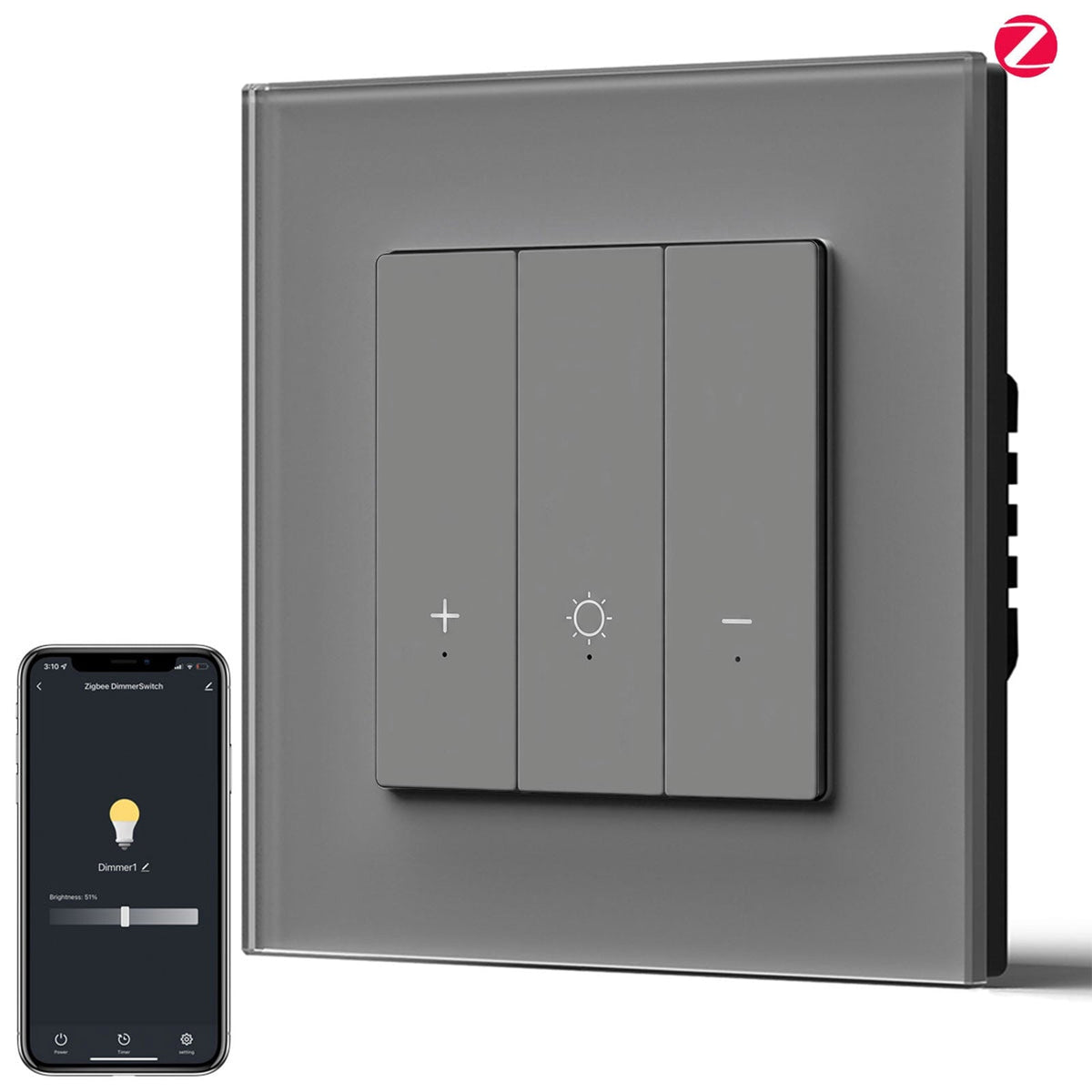 Bseed Echo Smart Zigbee Light Dimmer Switch 1 Gang Wireless Wifi For Smart Home Supports dual control Wall Plates & Covers Bseedswitch Grey Glass