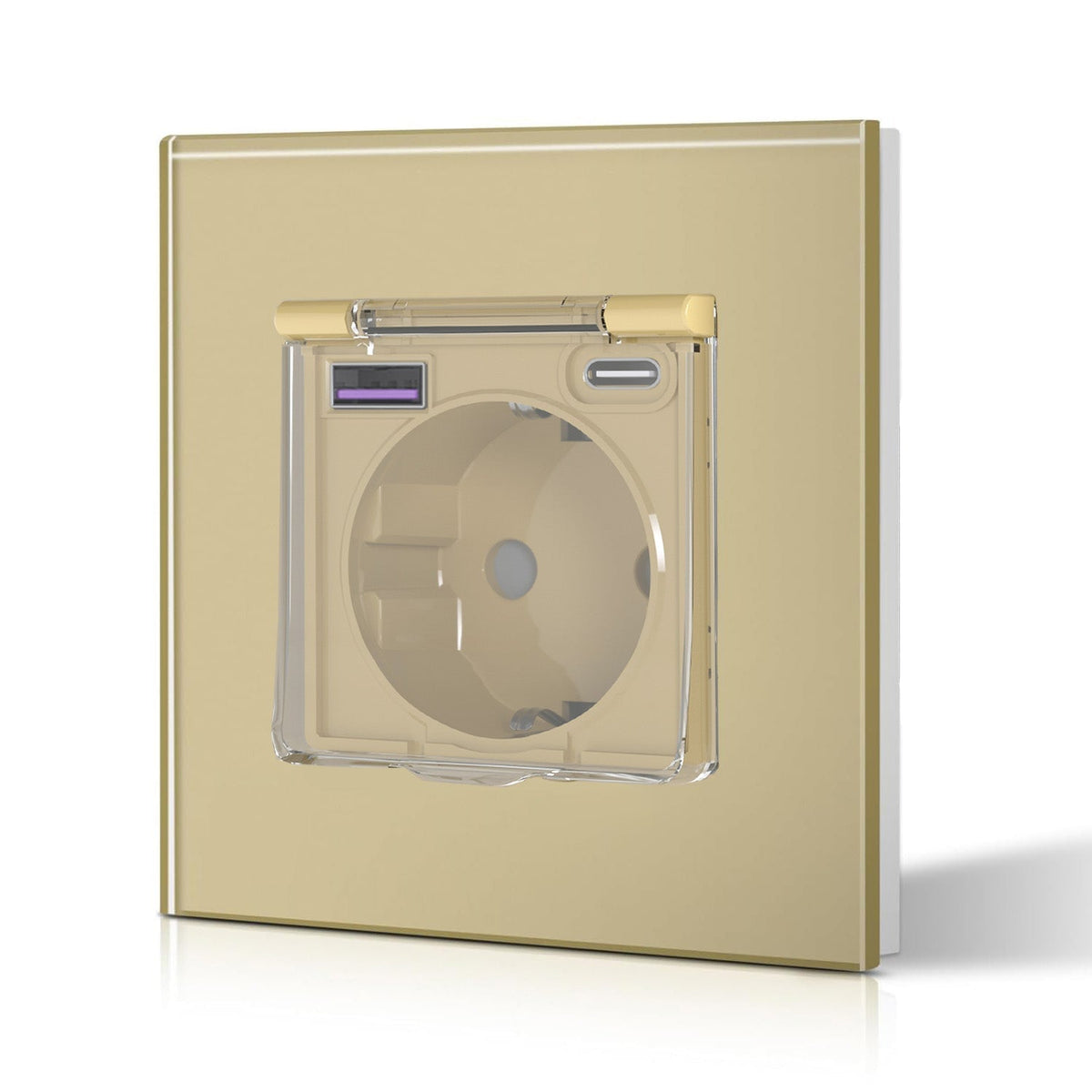 Eu Wall socket with USB Type-C changing plug with Cover Glass Panel 20W Fast Charging Power Outlets & Sockets Bseedswitch Gold Single