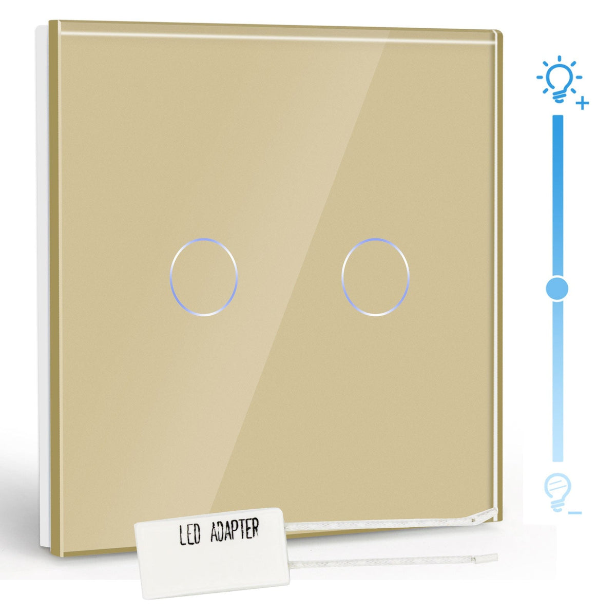 Bseed EU Standard Touch LED Dimmer 2Gang 1 Way With Crystal Glass Panel Light Switches Bseedswitch Gold