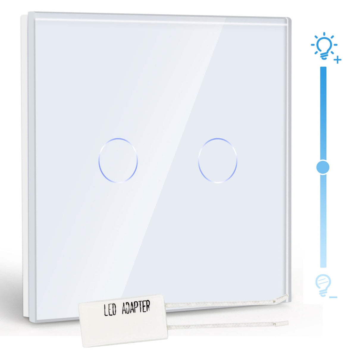 Bseed EU Standard Touch LED Dimmer 2Gang 1 Way With Crystal Glass Panel Light Switches Bseedswitch White