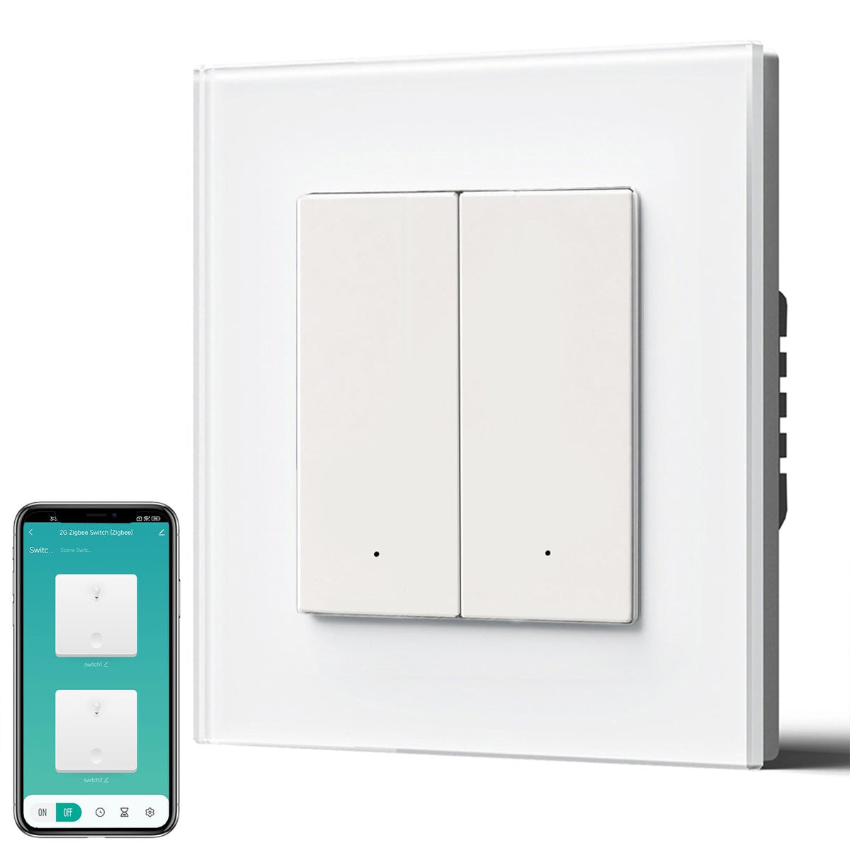 BSEED Smart Zigbee Light Switch (With Neutral) Hub required Switch work with tuya Alexa Light Switches Bseedswitch White Glass 2 Gang