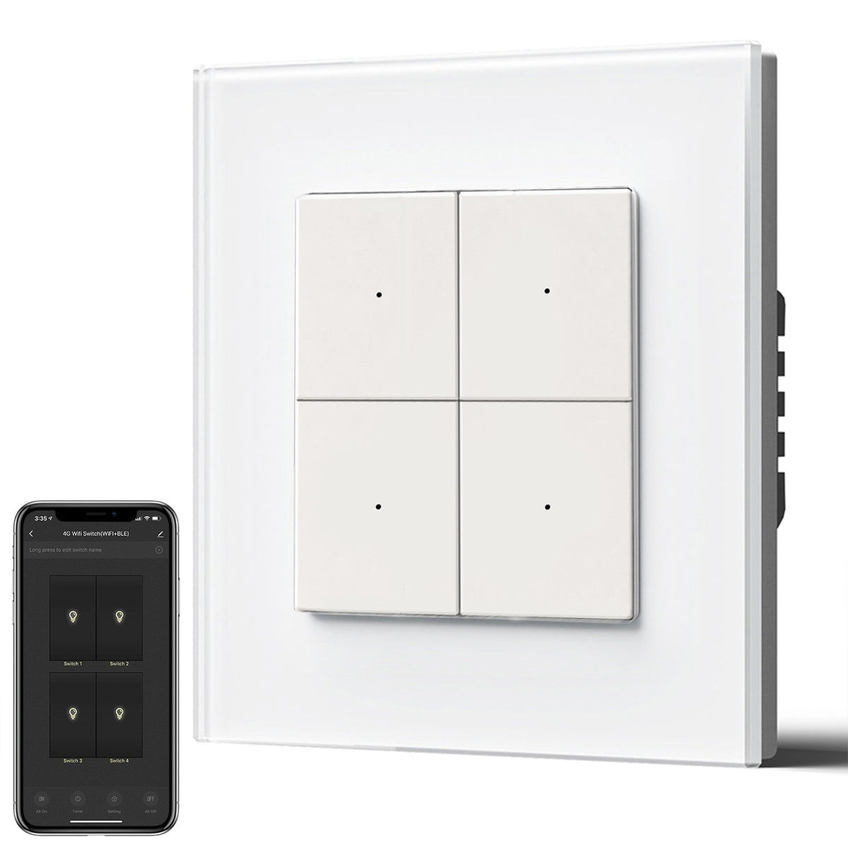 BSEED Smart Wifi Light Switch (With Neutral) Light Switches Bseedswitch White Glass 4 Gang