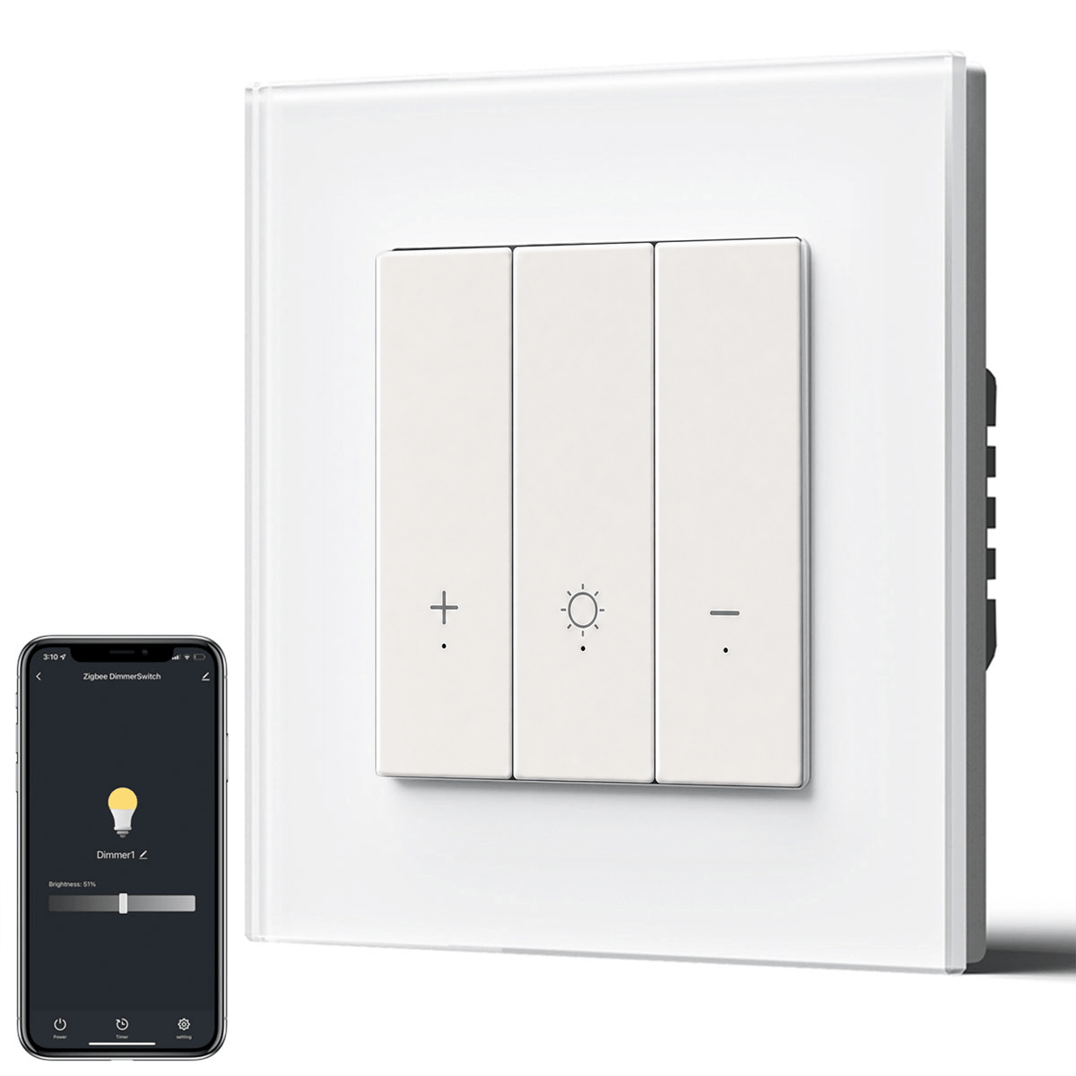 Bseed Echo Series Smart Wifi Light Dimmer 1 Gang Wireless Wifi Work With Alex Google Assistant Wall Plates & Covers Bseedswitch White Single