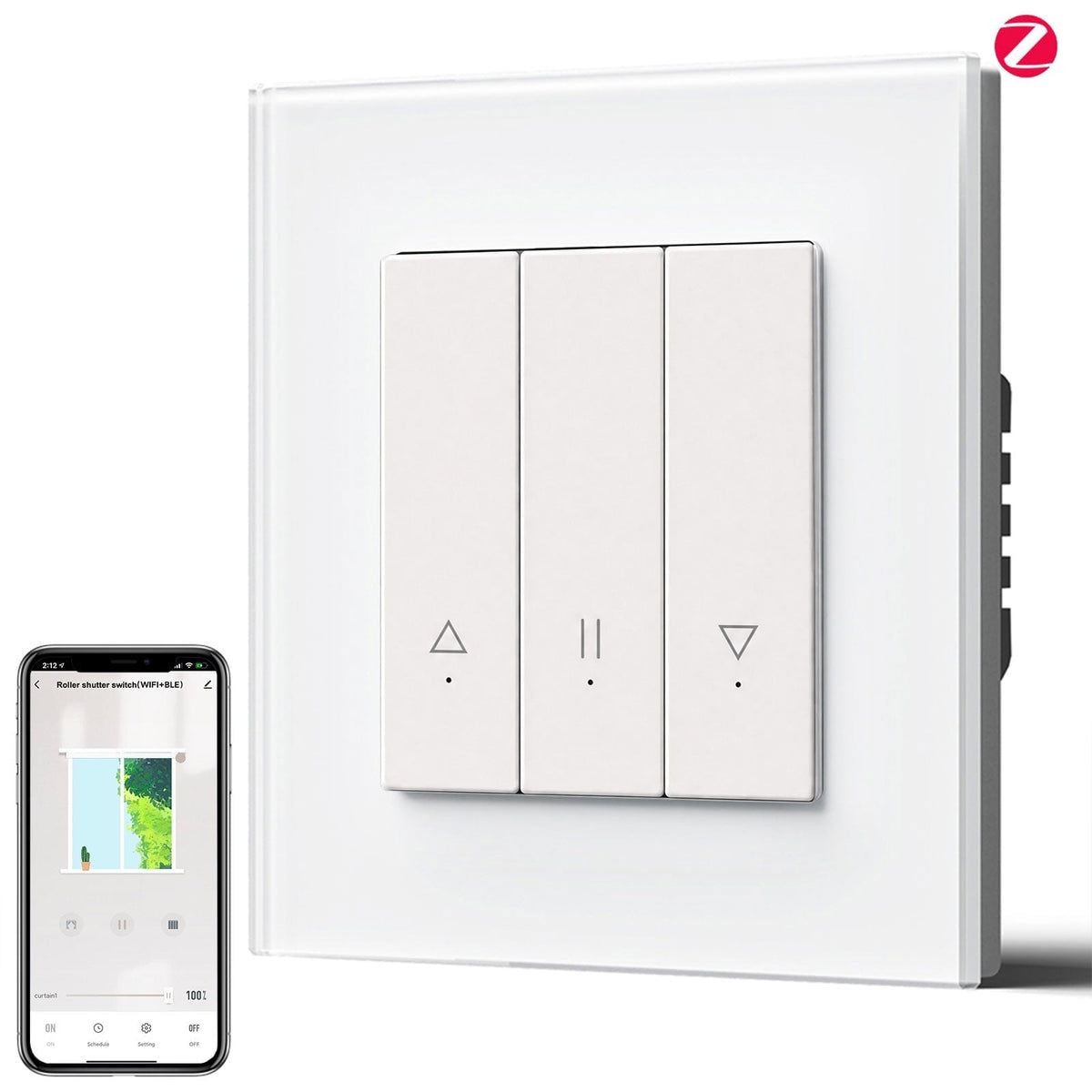 Bseed Echo Smart Zigbee Blind Switch Roller Shutter Switch Work with Tuya Alex Google Assistant Shutters Bseedswitch White Glass