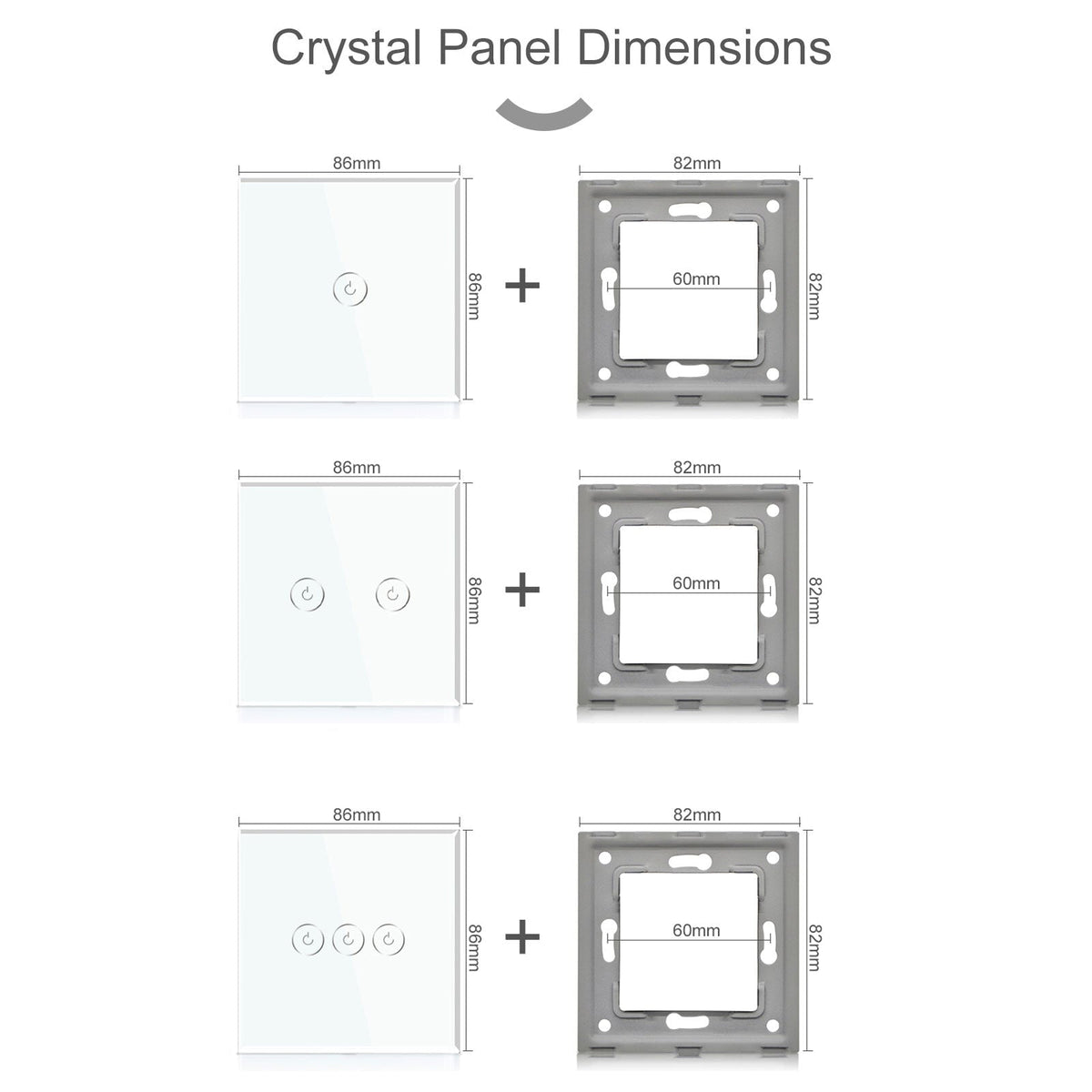 BSEED 86mm Crystal Glass Panel With Metal Pearl 1/2/3 Gang Only Panel Bseedswitch