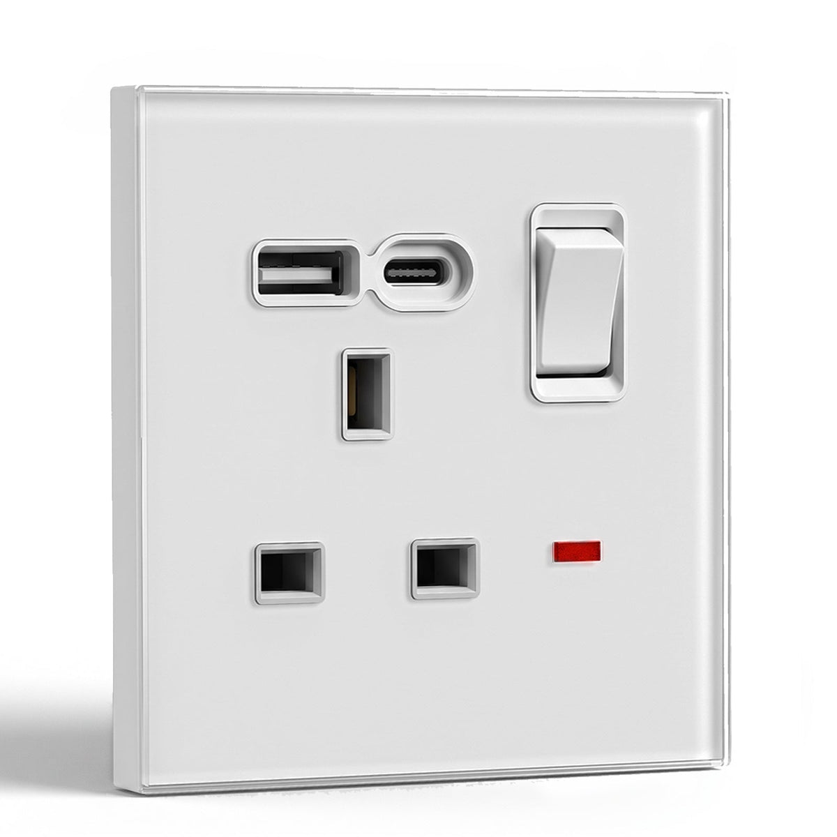 BSEED C6-serie UK-standaard 13A-stopcontact met USB-C-poort, stroomaansluitingen & stopcontacten, Bseedswitch wit, 1 stuk/verpakking, enkel stopcontact
