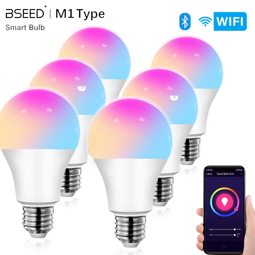 WiFi Smart LED Light Bulb Dimmable Lamp 9W RGB C+W Color Changing Timing Save Energy lamp Bseedswitch 6 PCS/Pack