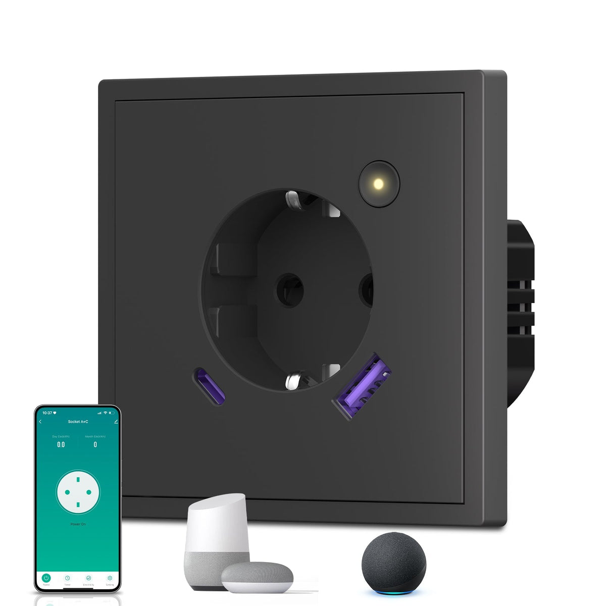 BSEED Scale Smart Zigbee Eu socket With 20W fast charge USB Port Support for Energy Monitoring and Work with Alexa Google Assistant Power Outlets & Sockets Bseedswitch Black 1 PCS/Pack