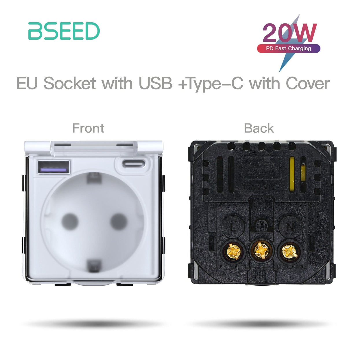 Bseed Crystal Glass Frames Socket Frame USB RJ45 Socket TV Satellite Wall Plug Function Parts DIY Free Combination White Color Power Outlets & Sockets Bseedswitch france socket with cover+20w double type-c