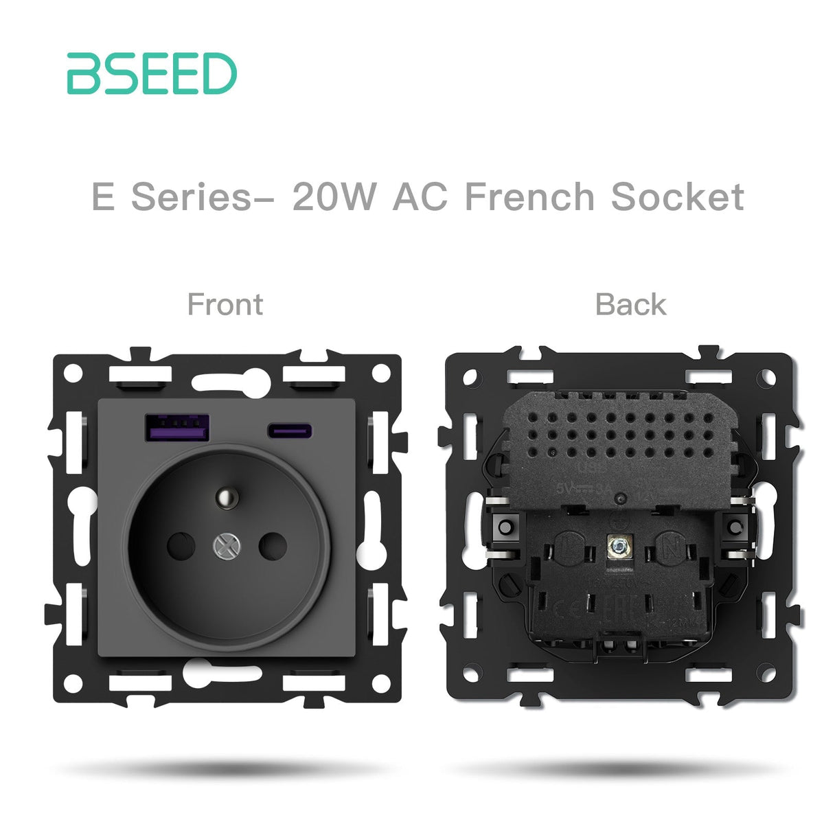 BSEED DIY Part Customized Free Combinations Mechanical Light Switch Wall Socket Insert Grey Color Crystal Glass Panel Light Switches Bseedswitch FR Socket with 20W AC