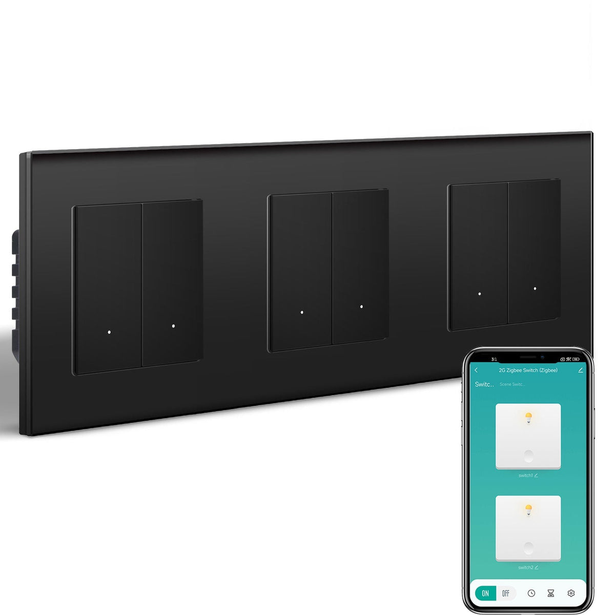 BSEED Triple Smart Zigbee Light Switch (With Neutral) Hub required Switch work with tuya Alexa Light Switches Bseedswitch Black 2 Gang