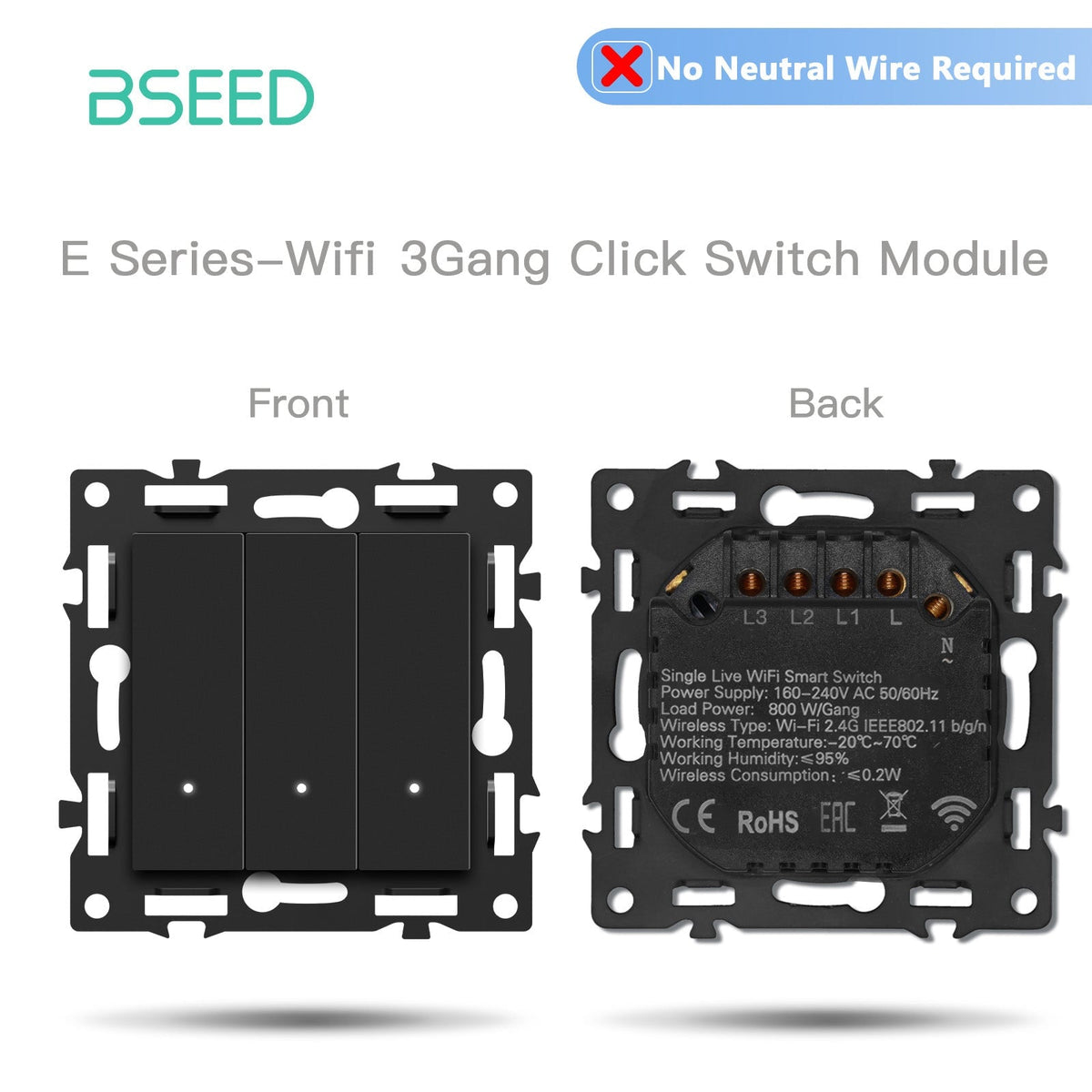 Click Series DIY Part Customized Free Combinations Smart Wifi Switch Socket Insert Black Color Crystal Glass Panel Light Switches Bseedswitch Wifi 3 Gang Switch Without Neutral Line