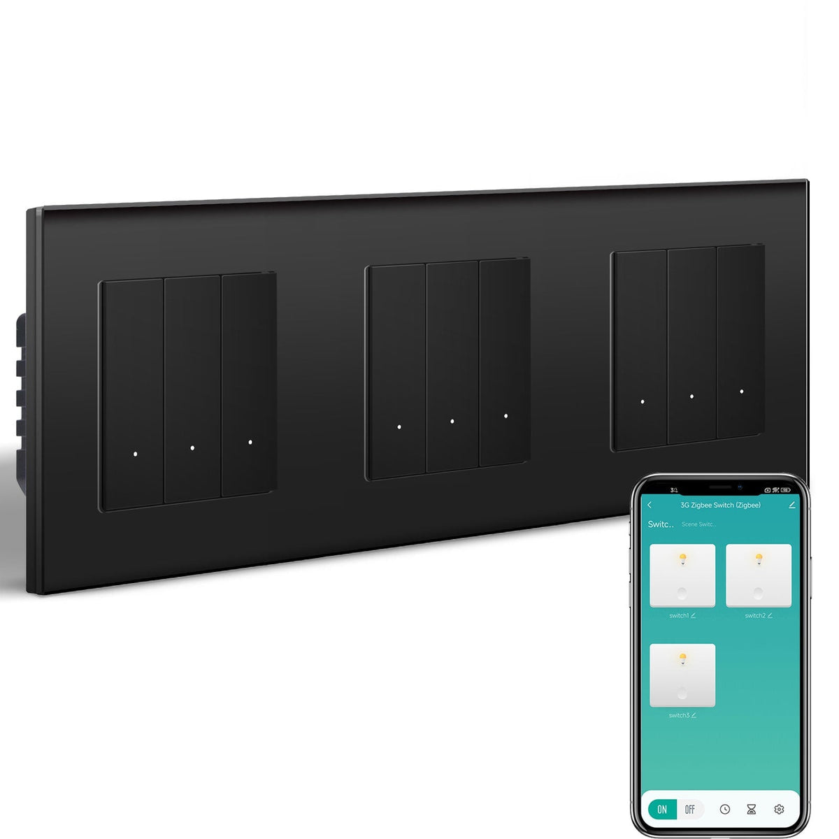 BSEED Triple Smart Zigbee Light Switch (With Neutral) Hub required Switch work with tuya Alexa Light Switches Bseedswitch Black 3 Gang