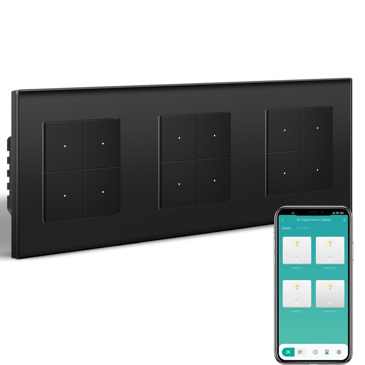 BSEED Triple Smart Zigbee Light Switch (With Neutral) Hub required Switch work with tuya Alexa Light Switches Bseedswitch Black 4 Gang